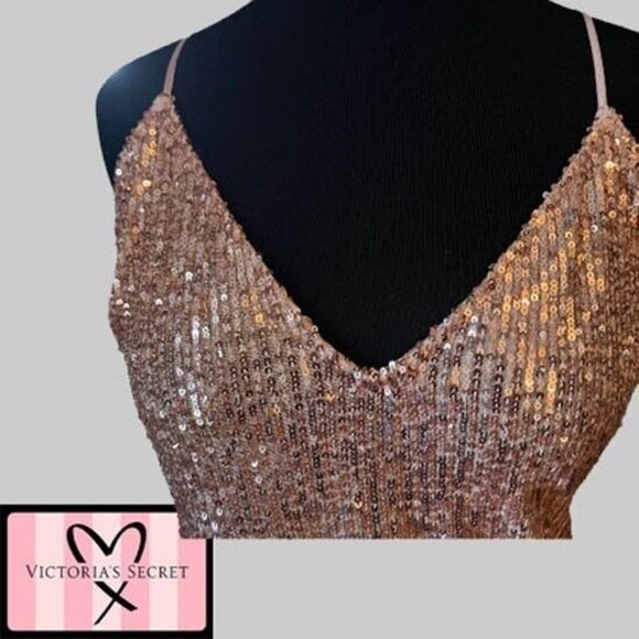 Victoria's Secret Pink Sequin 🌹  Sexy Cocktail Slip Mini Dress Size M - Picture 3 of 8